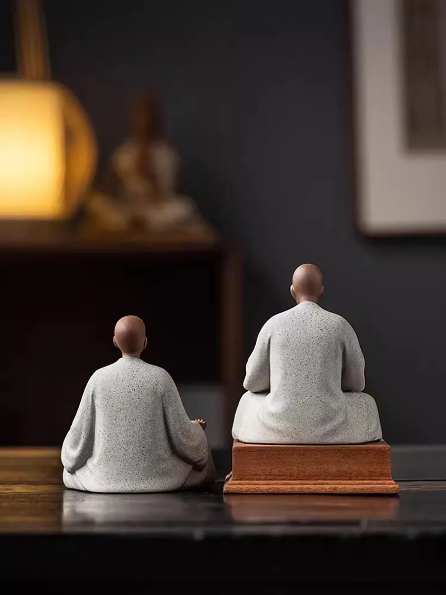 Creative small monk ornaments, ceramic figure sculptures, Zen study, tea room, tea table tabletop decoration, handicrafts