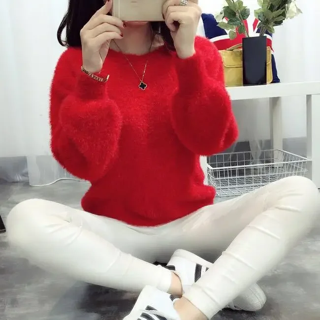 

Autumn And Winter Fashion New Women's Knitwear Korean Pullover Plain Loose Thick Knitwear For Women High Quality sweater