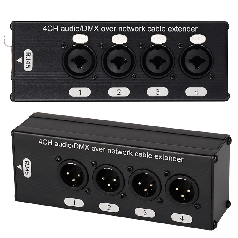 

1Pair 4-Channel 3-Pin XLR Or 6.3Mm Audio And DMX Over Network Cable Extender, XLR Audio Network Extender Male+ Female