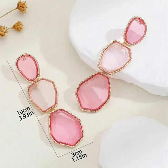 Women Geometric Glass Stone Drop Earrings Fuchsia Pink Crystal Stone Statement Earrings Party Bridal Wedding Earring Jewelry 2