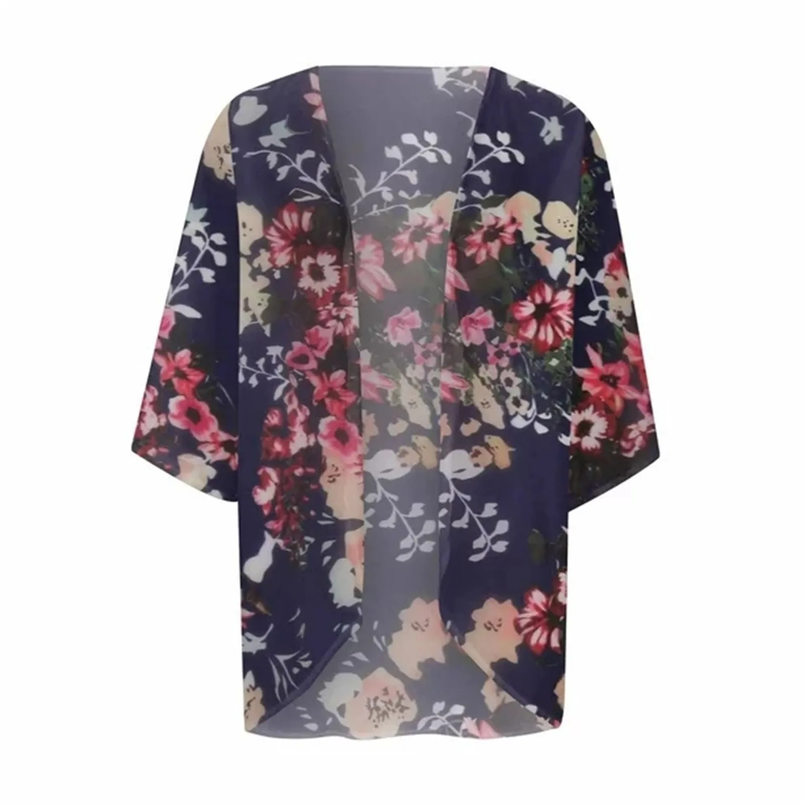 

Summer Womens Floral Printed Puff Sleeve Chiffon Kimono Cardigan Loose Cover Up Casual Blouse Tops
