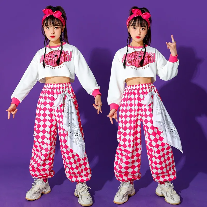 

Kids Hip Hop Crop Top Plaid Pants Girls Sweatshirt Skirt Streetwear Jazz Cheerleader Street Dance Costume Stage Show Wear 8 10 Y