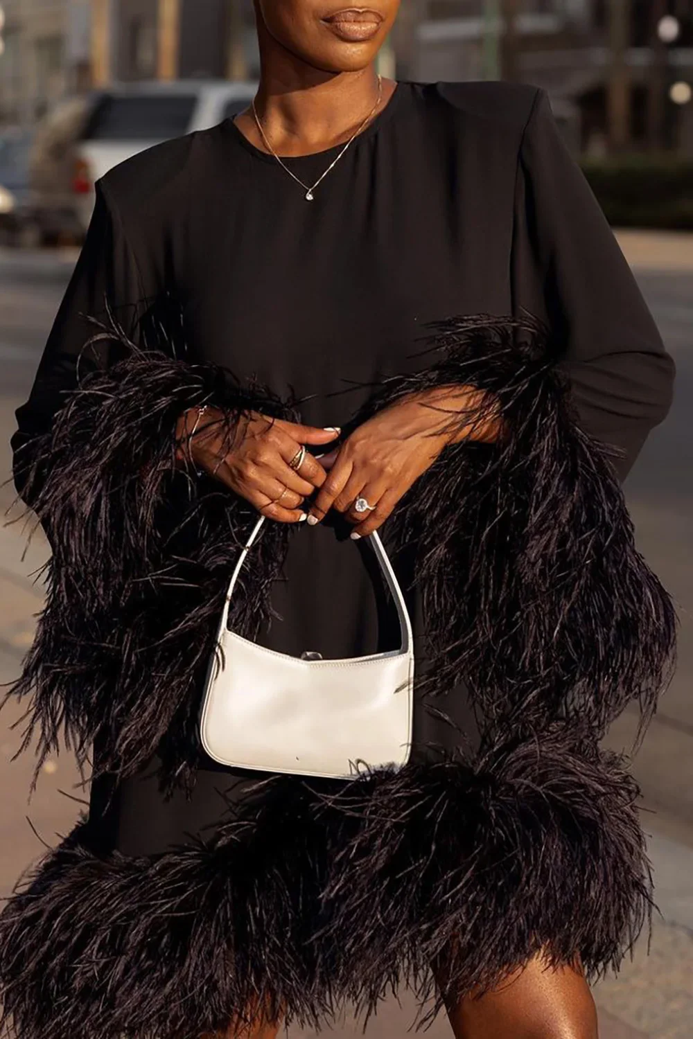 Elegant Curvy Size Flare Sleeve Pullover Dress Sexy Feather Women Evening A-Line Mini Dress image