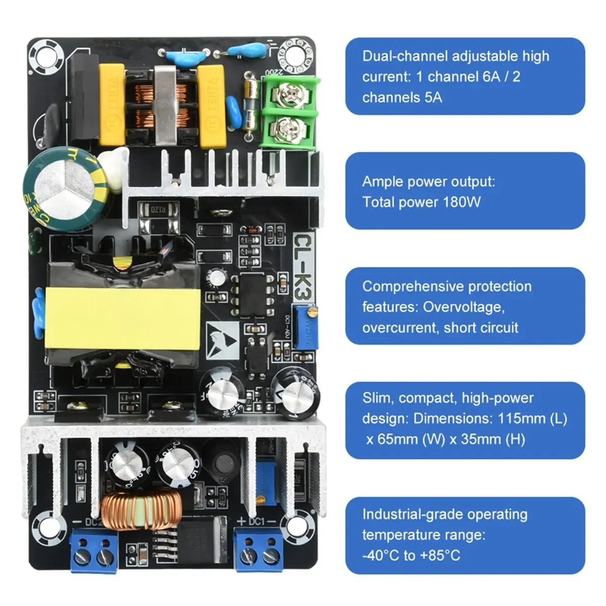 (A23G) 24V 12V 5V 스위치 전원 보드 180w 고전력 모듈 이중 출력 조절 가능 50HZ/60HZ