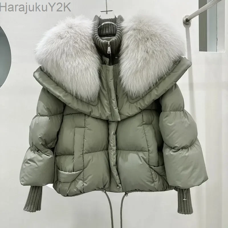 

Fox Fur Collar Goose Down Jacket Fur Down Jacket Female Short Haining Winter Coat 2023 New Bread Clothing Women Winter Parkas