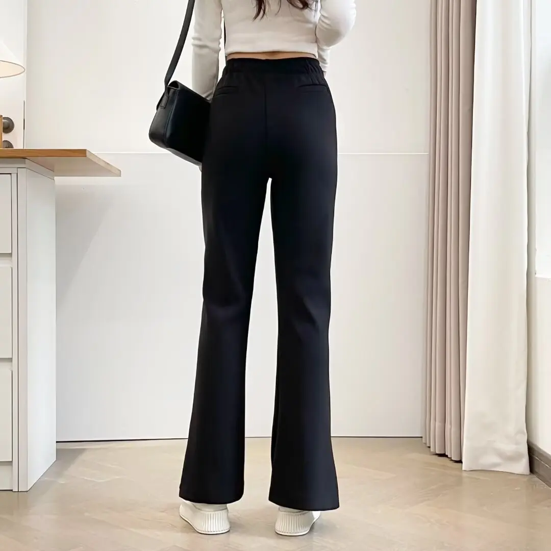 XXXXL Fashion Plus Size Women's Flared Pants 2025 Autumn Winter Casual Slim Thin Fleece Slit Leg Opening High Waist Trousers