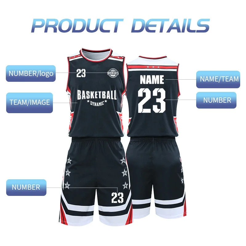 Customizable Mens Basketball Jersey Sets Breathable Basketball Uniform Sleeveless Shirts Shorts Suit Unisex HLG218