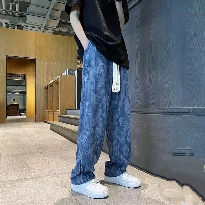 

Autumn and winter trend fashion casual pants men's high street personality letters straight loose padded sweatpants