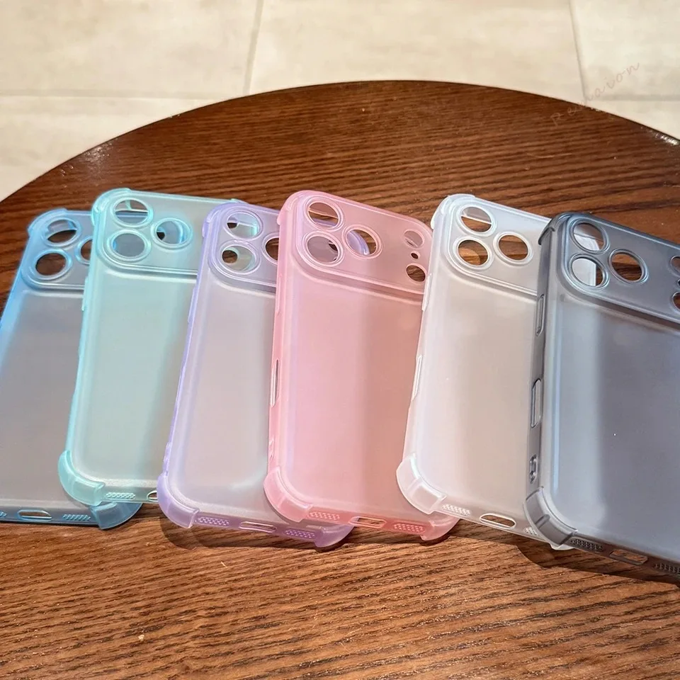 Luxury Candy Color Matte Transparent Airbag Phone Case with Bumper Shockproof Protection