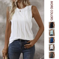 2026 Spring/Summer New Pure Color Round Neck Wrinkle Knit Vest for Women; In Stock 1