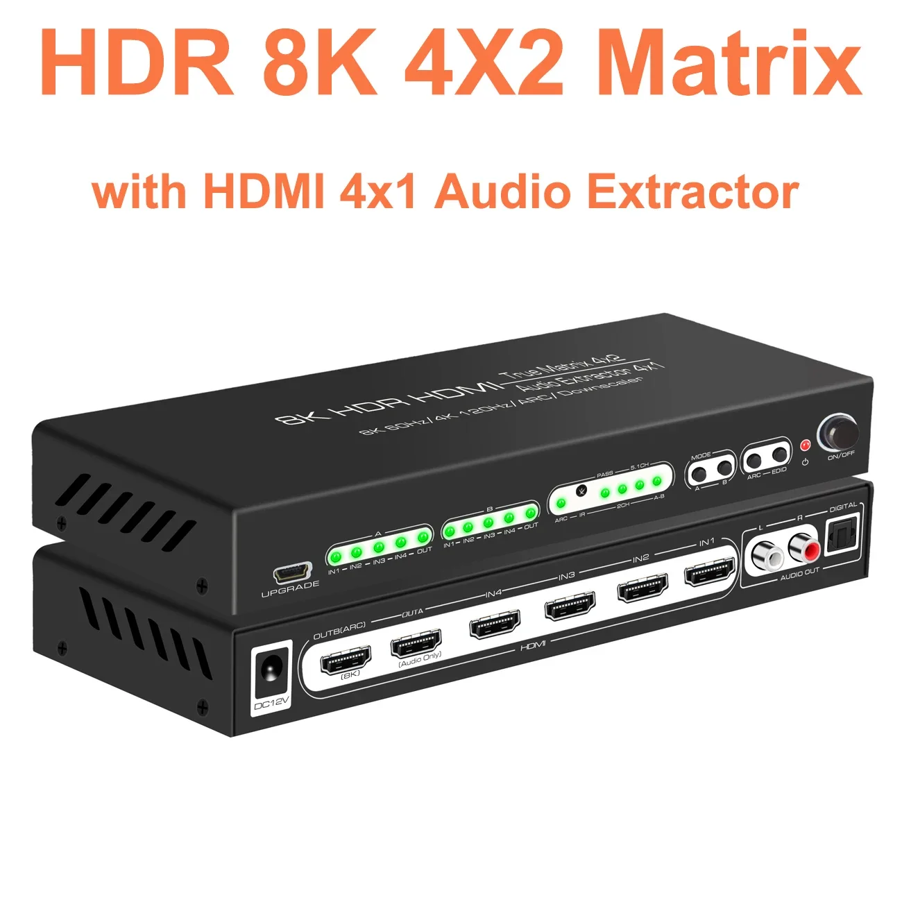 HDMI2.1 Switcher 4 In 1 Out Audio Extractor 4 In 2 Out Switch 8K 4x2 Matrix Video Splitter 4K120Hz 8K60HZ for PS5 XBOX PC To TV