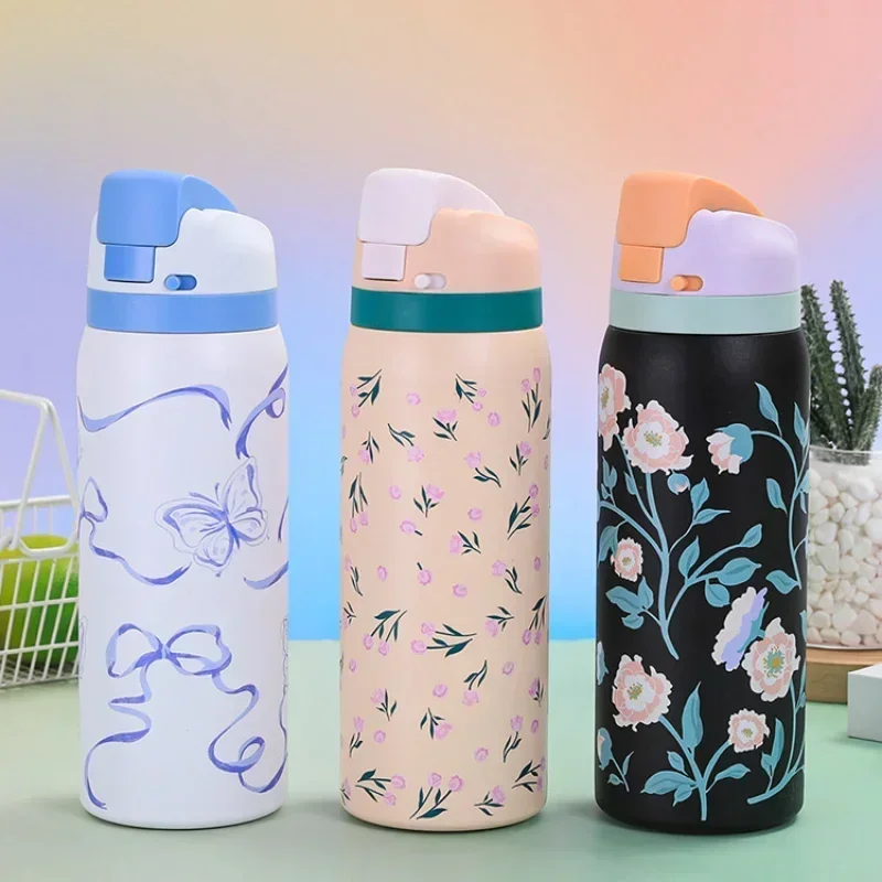 New Outdoor Products Fashion Cartoon Pattern Jump Cup Stainless Steel Insulated Bottle Arge-capacity Sports Kettle