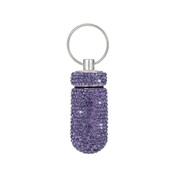 Sparkling Rhinestone Portable Waterproof Pill Case with Keychain (Purple)