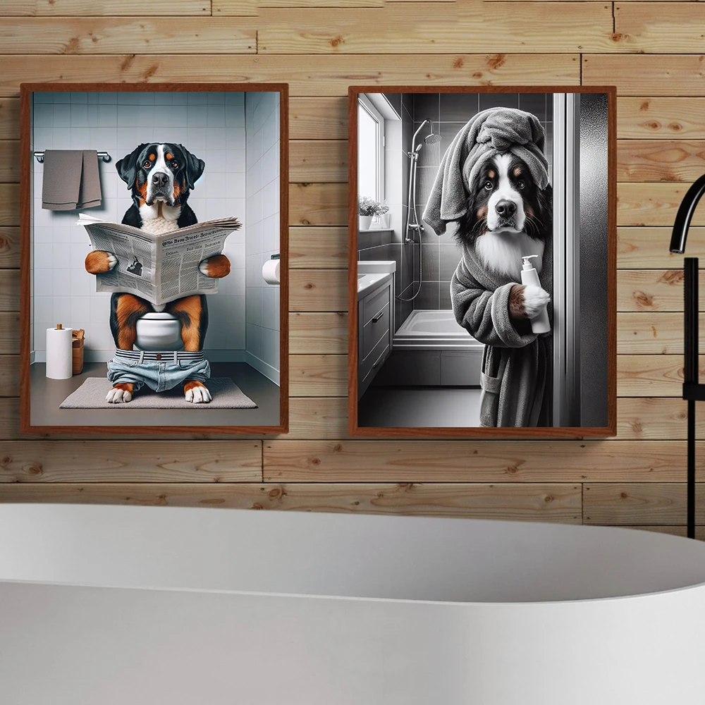 Toilet Posters Prints Art Pictures Bathroom Wall Painting Greater Swiss Mountain Bernese Mountain Dog