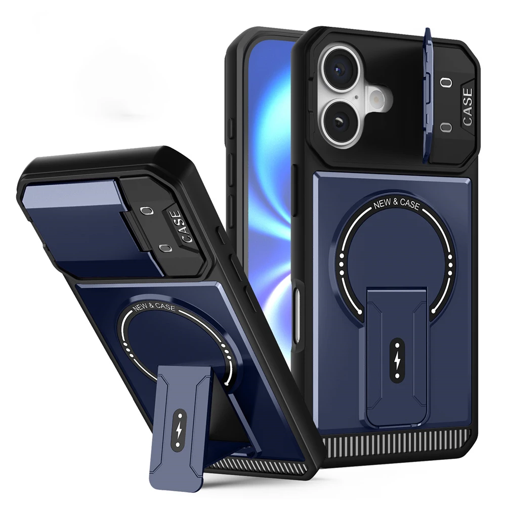 Premium Magnetic Flip Phone Case with Full Lens Protection and Fold Stand for Magsafe Military Cover