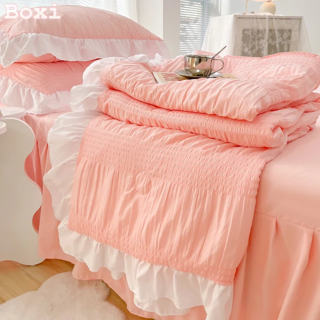 Korean Ins Cute Bedding Set Ruffle Pillowcase Cotton Flat Bed Sheets Queen  Size Simple Girl Princess