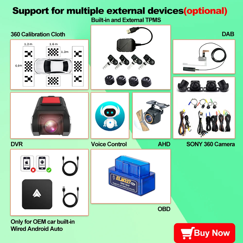 Android 13 Per Dab + Dvr Tpms Carplay Obd Sony 360 Telecamere Per Autoradio Nettore Dvd Sistema Di Monitoraggio