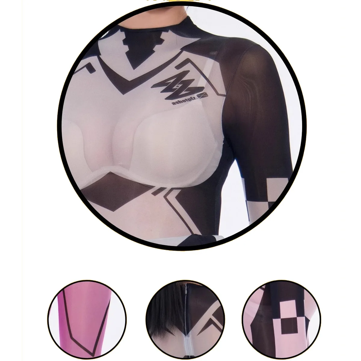 Women Printing Series Ultrathin Stretch Transparency Longsleeve Back Zipper With Gloves Jumpsuit Bodysuit Overalls Catsuit Party 5