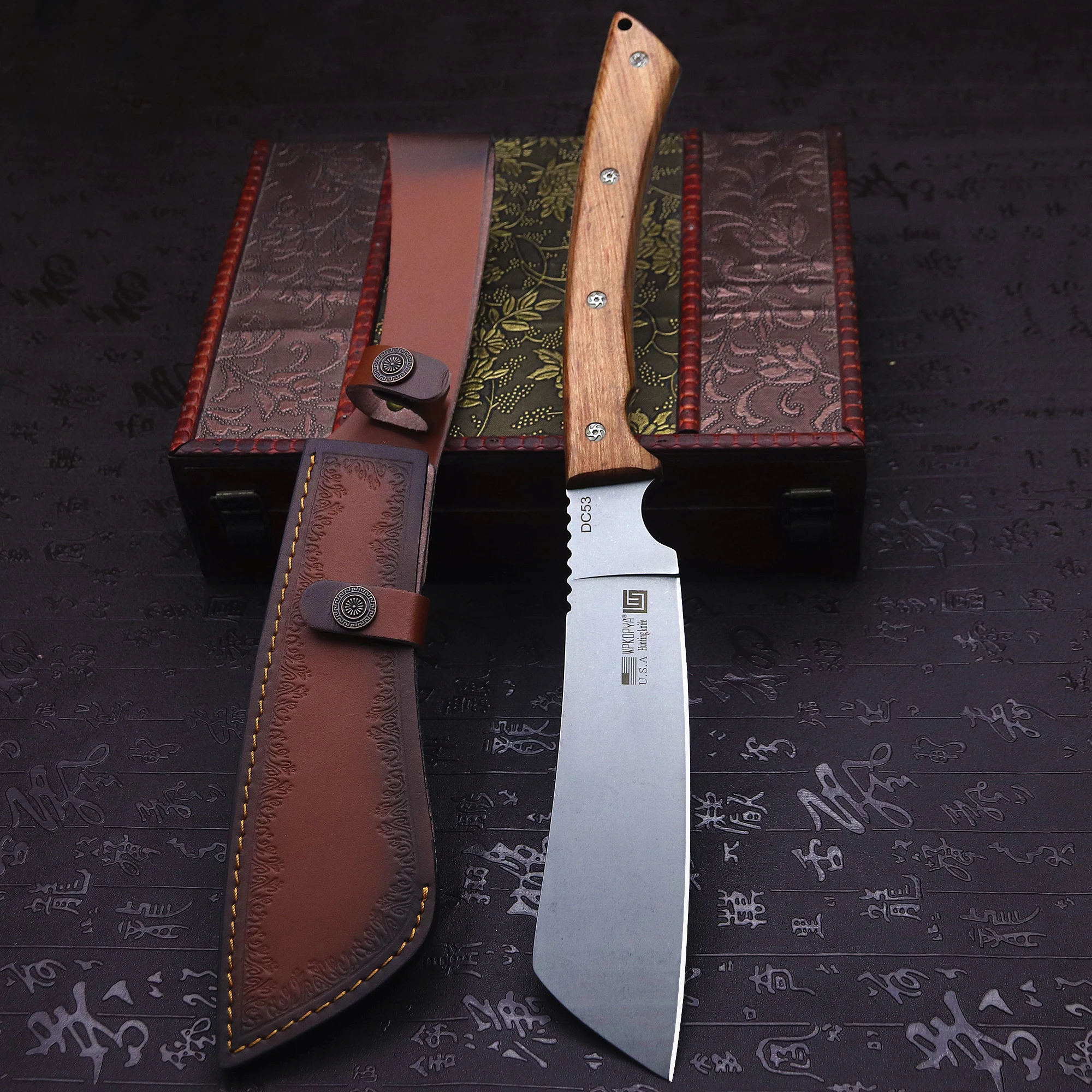 Description Picture 4 of itemWPKOPYA U.S.A Multi-purpose All Tang DC53 High hardness firewood knife + sheath, forest logging knife, household farm tool knife
