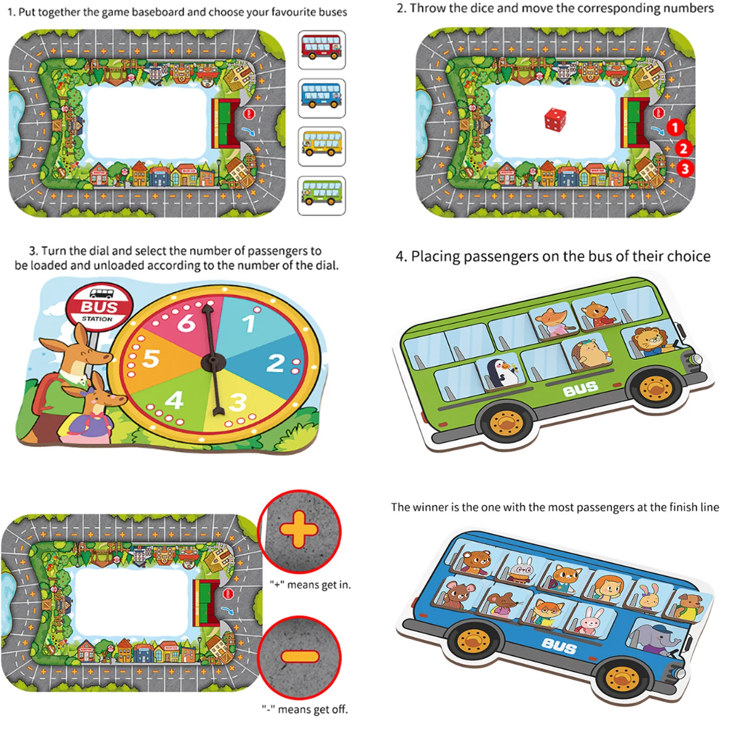 Animal bus platform parent-child interactive fun addition and subtraction tabletop children's puzzle game toys 4