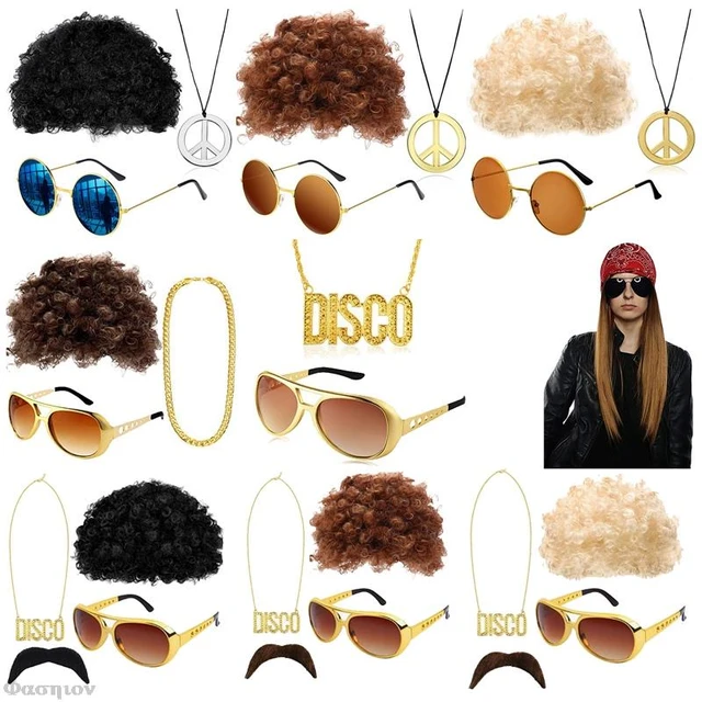 FUN Costume Set Funky Afro Wig Sunglasses Necklace For 50s, 60s, 70s Theme  Party Men 80s Style Party Clothes Accessories - AliExpress
