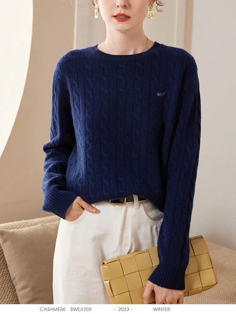 Winter Women Long Sleeve Round Neck Twist Cashmere Sweater Base To Wear Loose And Thick Temperament Brand Of The Same Sweater 2