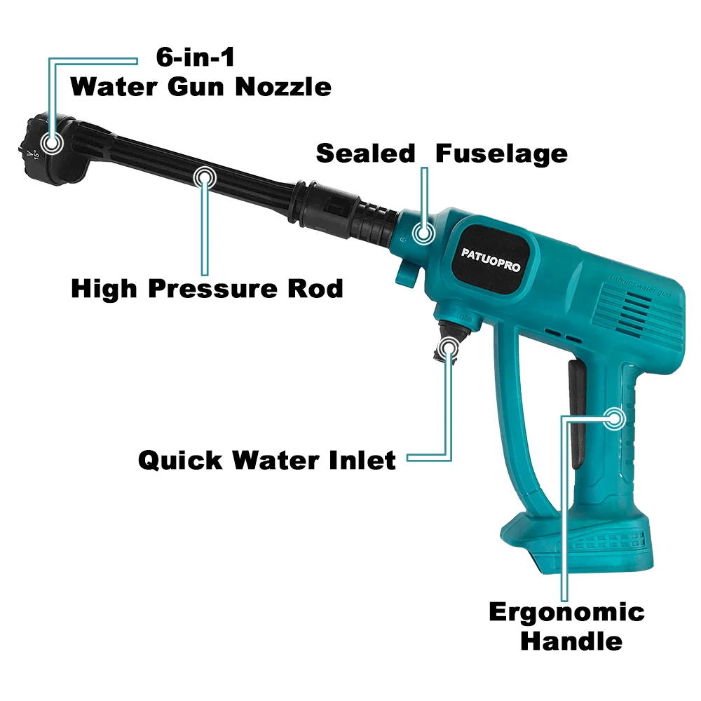 6 In 1 Spray Nozzle Car Wash Gun Cordless High Pressure Car Cleaner Garden Sprayer Water Gun For Makita 18V Battery(No Battery) 2