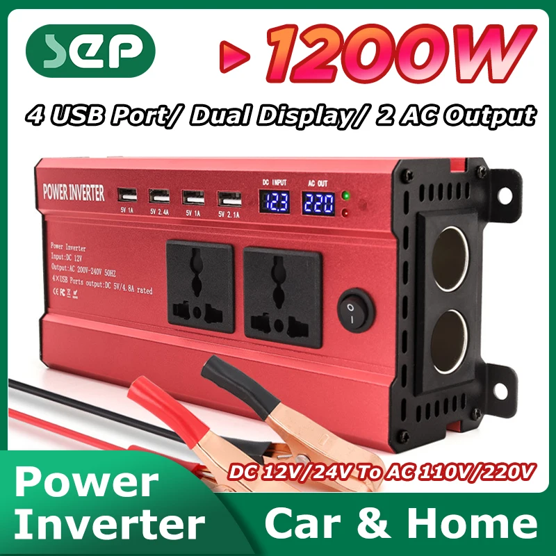 

1200w Intelligent LCD Dual Digital Display 4 Usb Interface Car Home Outdoor Power Outage Power Inverter Power Supply