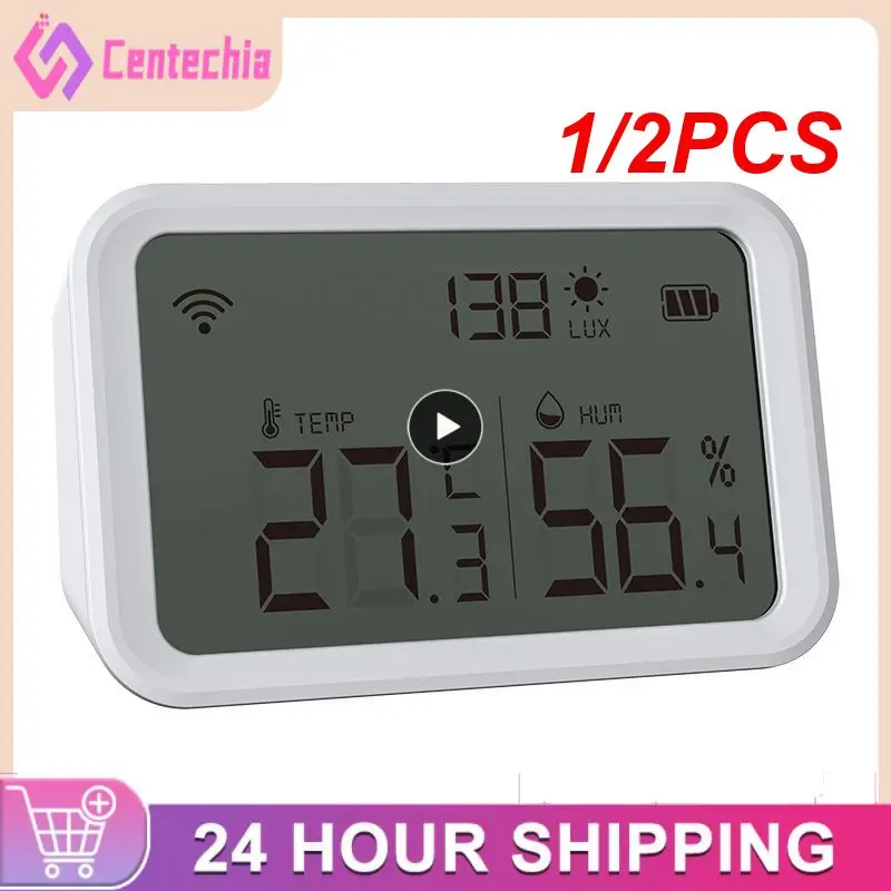 

1/2PCS Tuya Wifi Temperature Humidity Sensor Lux Light Detector Indoor Hygrometer Thermometer With LCD Screen Work Tuya