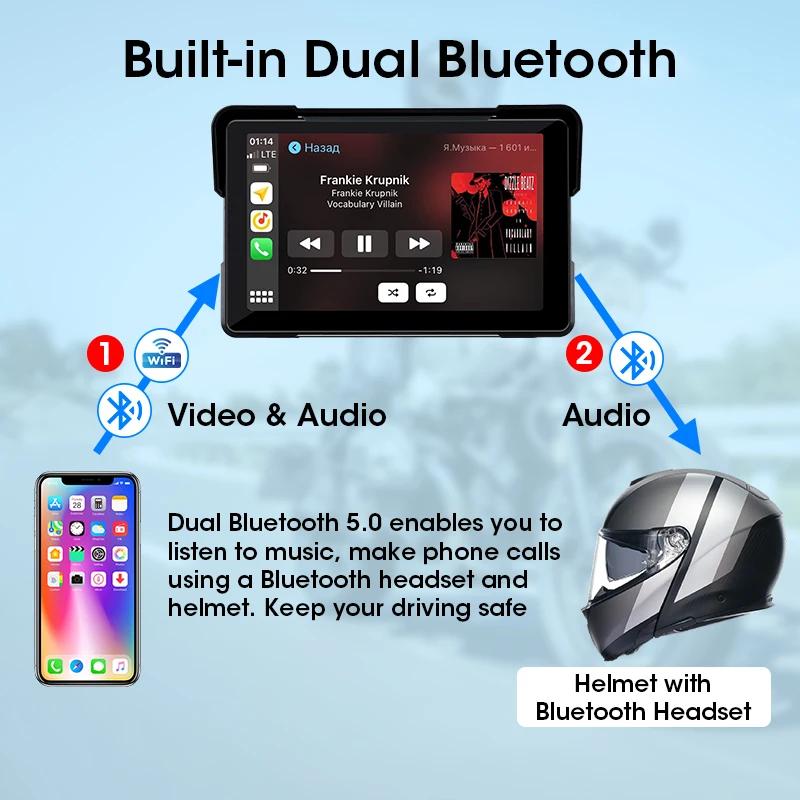 Vtopek 5 "/7" بوصة دراجة نارية DVR نظام تحديد المو...