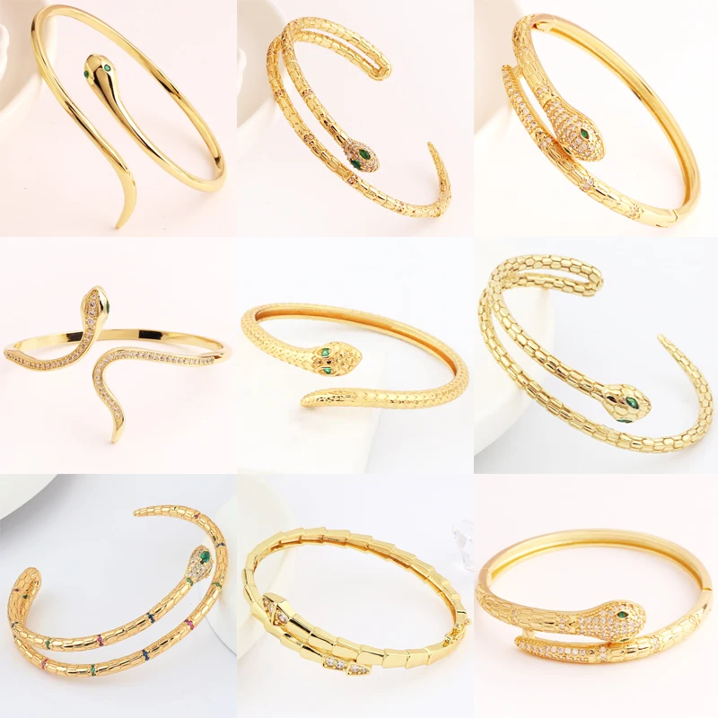 

Mix Style Top Quality Copper Zircon Snake Cuff Bangle Adjustable Fashion Party Wedding Jewelry Lucky Bohemia Gift For Women