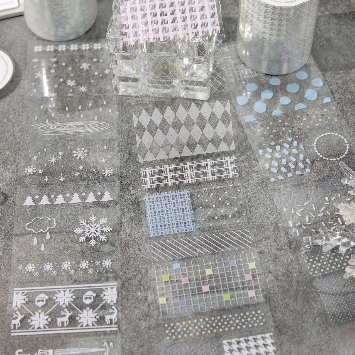 1PC PET 와시 테이프 - 저널 스크랩북 DIY 장식을 위한 미니멀리스트 그리드 도트 눈송이 패턴