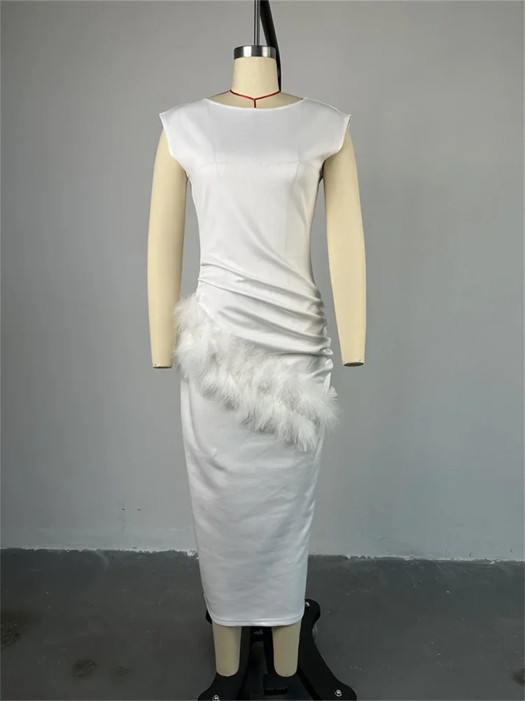 Wmstar Dresses Women's Clothing Sleeveless Solid Sexy Maxi Party Long Dress Feather New in Summer Wholesale Dropshipping 2024