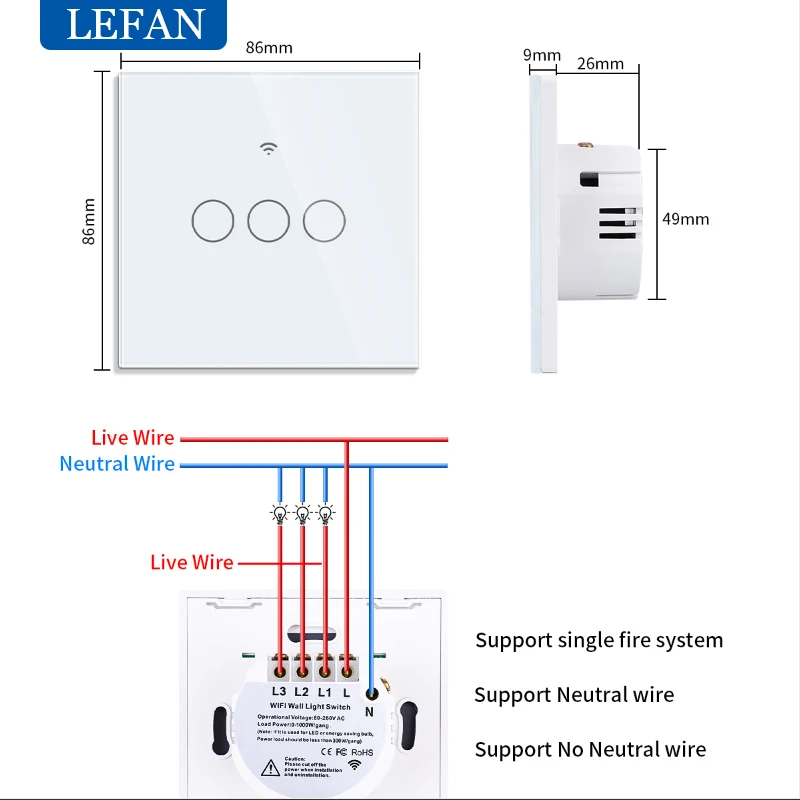Tuya Smart Light Wifi Switch InterruptorStair Switches Glass Panel App Control Work with Alexa Google Home Yandex Smart Home
