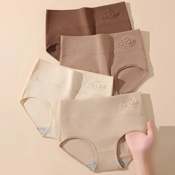 4PCS High Waist Women's Panties Body Shaper Underwear Breathable Cotton Underpants  Plus Size M-5XL Panty Slimming Female Briefs