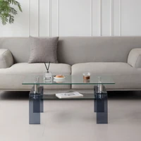 Table basse en verre trempé transparent avec pieds en verre gris pour votre salon. 2