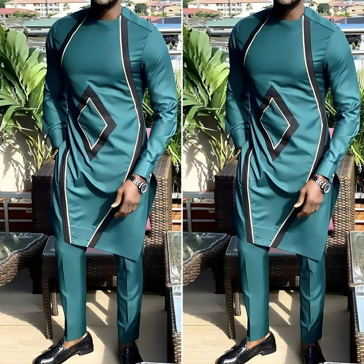 Banquet Ethnic Wind Dashiki Summer New Top Personality Print And Pants 2-Piece Casual Elegant Atmosphere Slim Young Men's Suit