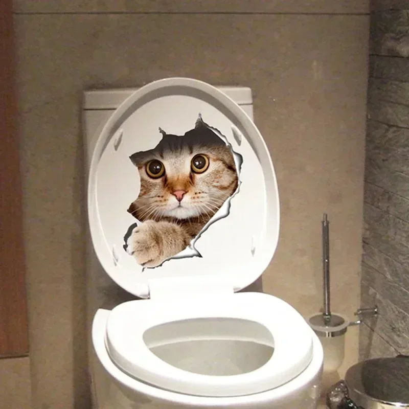 Toilet Stickers 1/2/3PCS Vivid 3d Hole Funny Cat Dog Diy Wc Washroom Home Decoration Cute Kitten Puppy Pet Animals Art Decals kitten wall stickers,toilet seat stickers,toilet wall stickers,toilet stickers,vinyl stickers