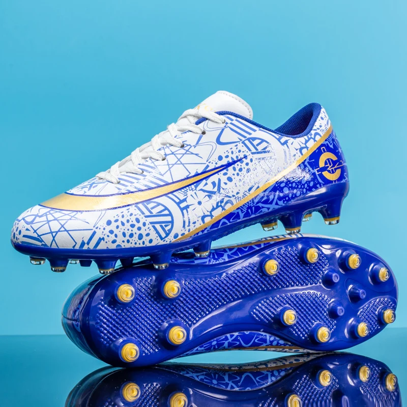 

New Fashion Blue Men's Soccer Shoes Grass Long Spikes Professional Unisex Sneakers Football Men Futsal Cleats Zapatos De Futbol