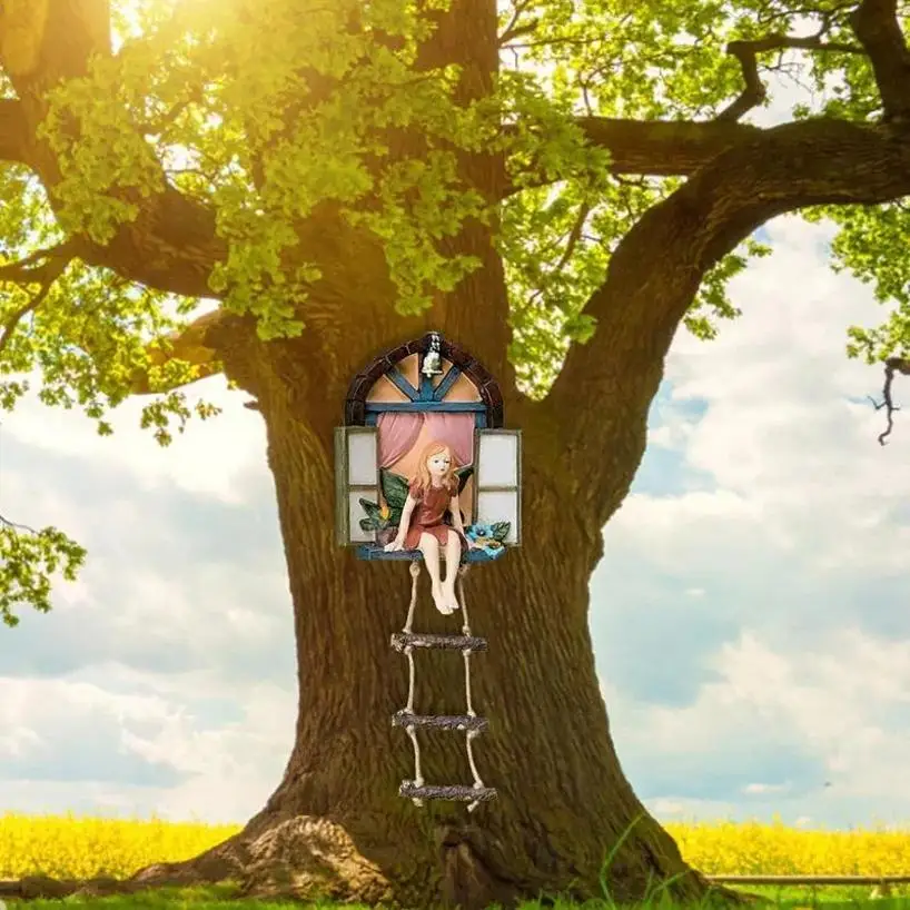 1 Pcs Fairy Gate Decorative Ornaments Resin Crafts Home Decoration Fairy Cute Design Hanging Rope