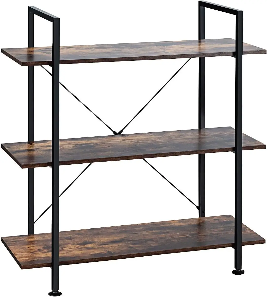 3 Tier Industrial Style Storage Shelf with Metal Frame, Multi-Purpose Bookcase with Legs