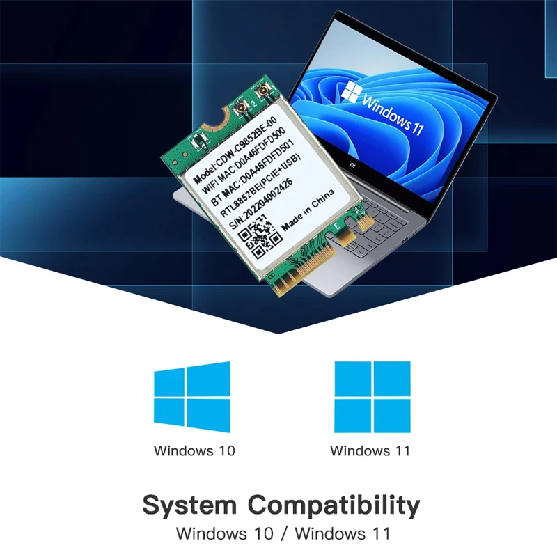 Realtek RTL8852BE M.2 NGFF 어댑터 용 WiFi 6 듀얼 밴드 AX1800 노트북/PC 용 Bluetooth 5.0 무선 802.11AX 2.4G/5G Wlan 카드