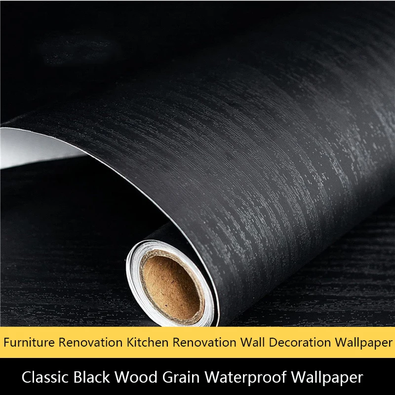 Classic Black Wood Grain Self-Adhesive Wallpaper Bedroom Student Desktop Furniture Renovation Home Decoration 3D Wall Stickers