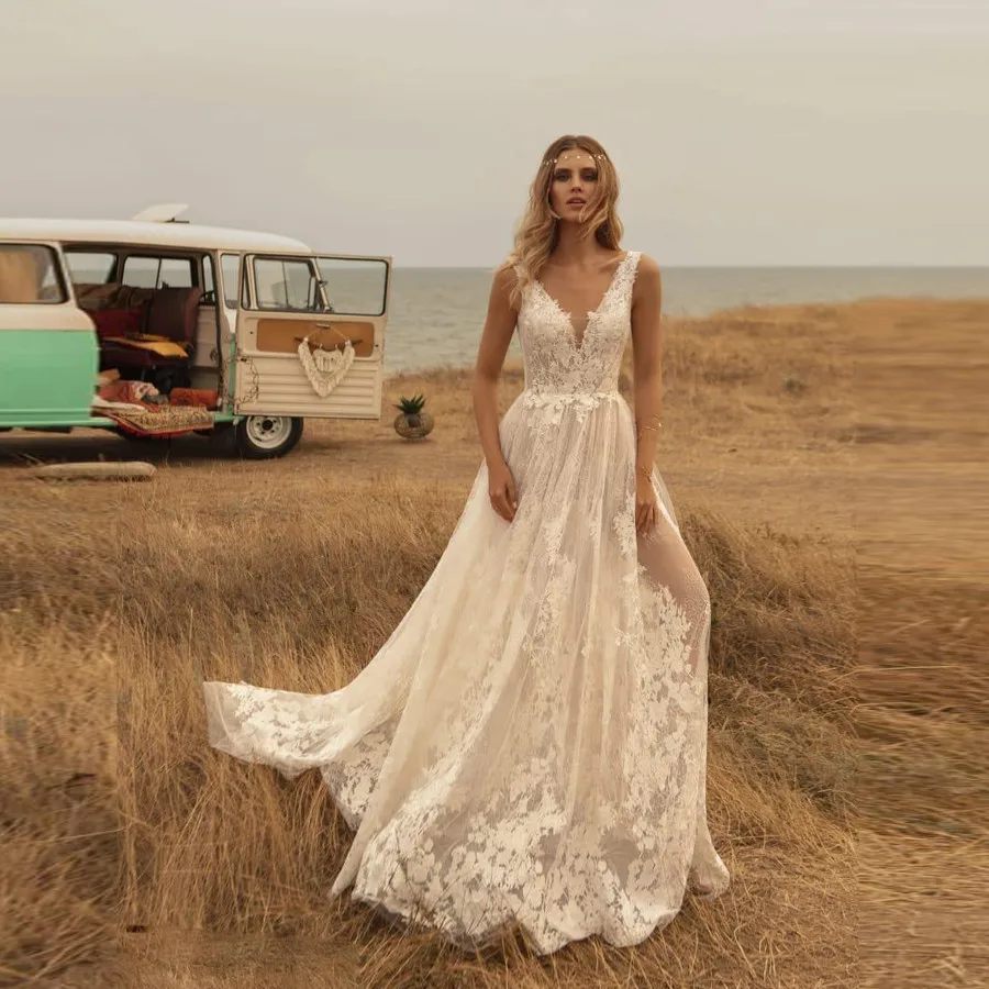 

Женское свадебное платье в стиле бохо TIXLEAR, кружевное пляжное платье невесты с открытой спиной, индивидуальный пошив, 2023