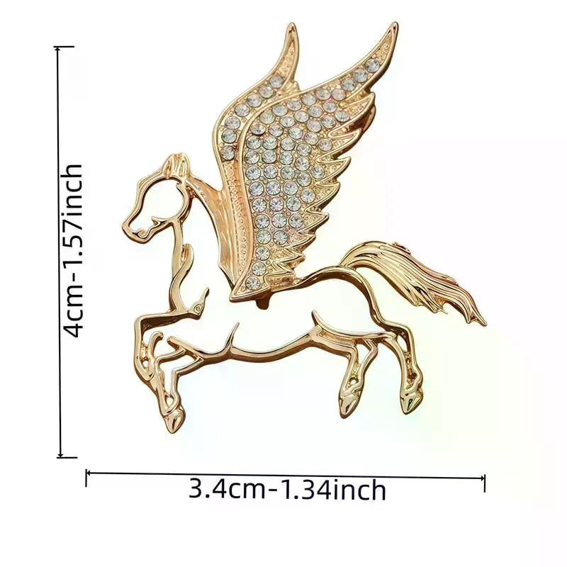 Fashion Rhinestones Alloy Horse With Wings Brooch Zodiac Pony Pins Women Men Clothing Accessory Suit Lapel Corsage New Year Gift