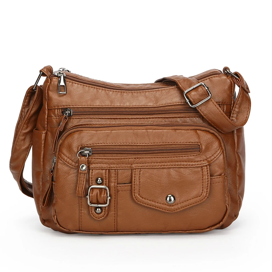 Retro Soft Pu Leather Crossbody Bags for Women Multi Pocket Shoulder Bag Purses