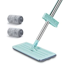 Hands Free Wash Squeeze Mop with 2 Microfiber Pads, Easy Self Wringing Cleaning Floor Mop for Home Office, 360 Degree Spin Mop