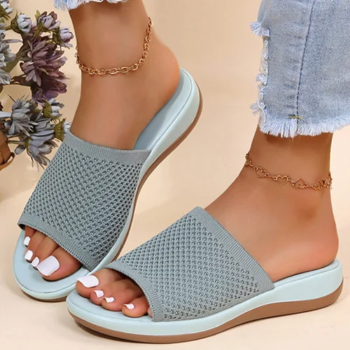 여성용 부드러운 플랫 샌들, 스트레치 패브릭 여름 신발, 우아한 슬리퍼 신발, Zapatos Mujer 3