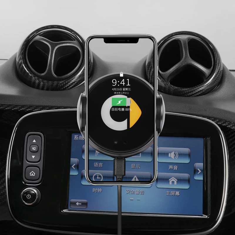 Car Wireless Charging Mobile Phone Holder Phone Bracket For Mercedes Smart 450 451 453 Fortwo