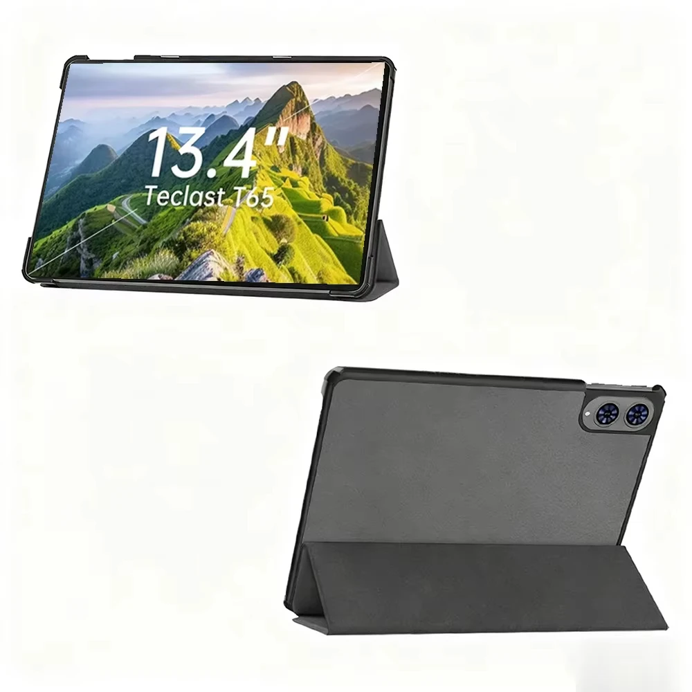 Slim Protective Tablet Case with Triple-Folding Stand and Hard Back Cover, 13.4